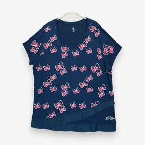 Disney Parks Minnie Mouse Bows‎ Print T Shirt Women's Flouncy Layered Stretch 2X